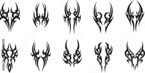 Collection of ten tribal tattoo designs in black ink