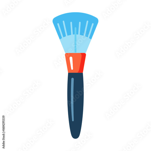A light blue makeup powder brush with a dark handle and orange ferrule.