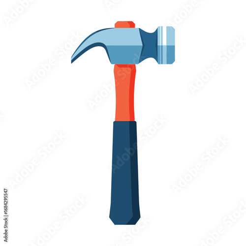 A colorful claw hammer with a blue steel head and an orange and dark blue handle, isolated on a white background.