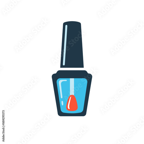 A flat vector icon of a nail polish bottle with a dark cap and a red brush tip inside, isolated on white.