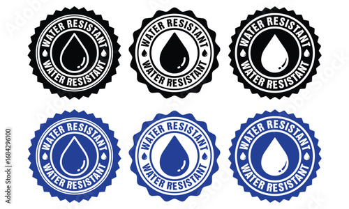 Set of Water Resistant Badge Stamp logo design Vector icon template illustration