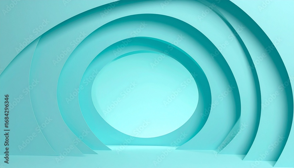 Obraz premium Minimalist Aqua Archway: Abstract 3D Render with Geometric Curves and Shadows.