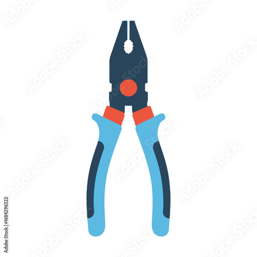 A simple flat vector illustration of combination pliers with blue and black insulated handles.