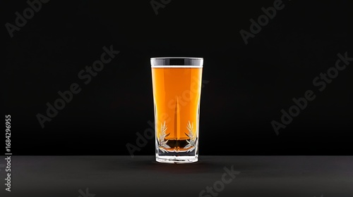 Tall glass of amber beer with foam against a dark background