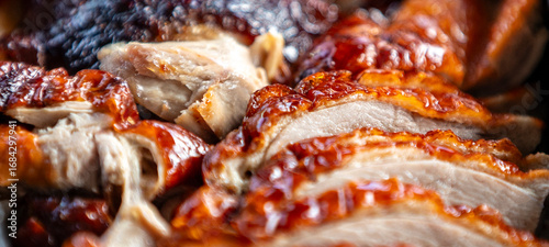 Close-up of barbecue Roast duck fillet on a barbecue grill.