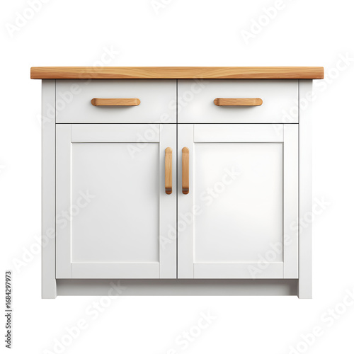 Elegant white cabinet with wooden accents showcases refined interior design element