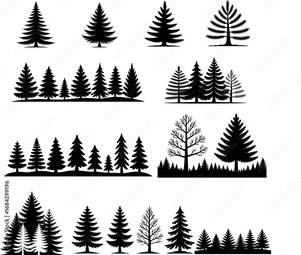Obraz premium Christmas trees seamless pattern with fir trees and holiday winter forest design