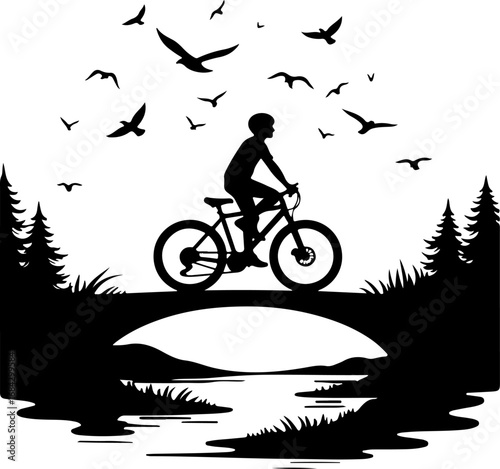 silhouette of a man riding a bicycle, bike, bicycle, silhouette, sport, vector, cycling, motorcycle, biker, cyclist, illustration, extreme, race, motocross, cycle, black, speed, jump, ride, mountain, 