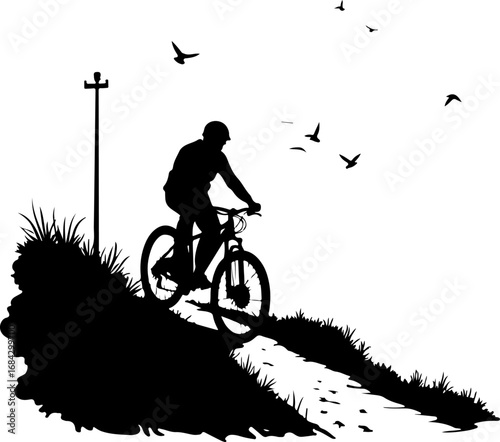 silhouette of a man riding a bicycle, bike, bicycle, silhouette, sport, vector, cycling, motorcycle, biker, cyclist, illustration, extreme, race, motocross, cycle, black, speed, jump, ride, mountain, 