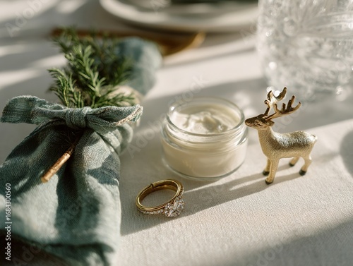 Minimalist Christmas Table Setting with Coconut Balm and Diamond Ring 