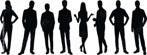 Silhouette of confident business people standing in a row, diverse team, corporate group, professional individuals, leadership, teamwork concept, success, office attire, collaboration