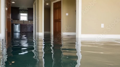 Mopping up flooded electrical room with water damage from snowmelt or pipe burst defocused electrical cable visible. Concept Water Damage Restoration, Electrical Room created with generative ai