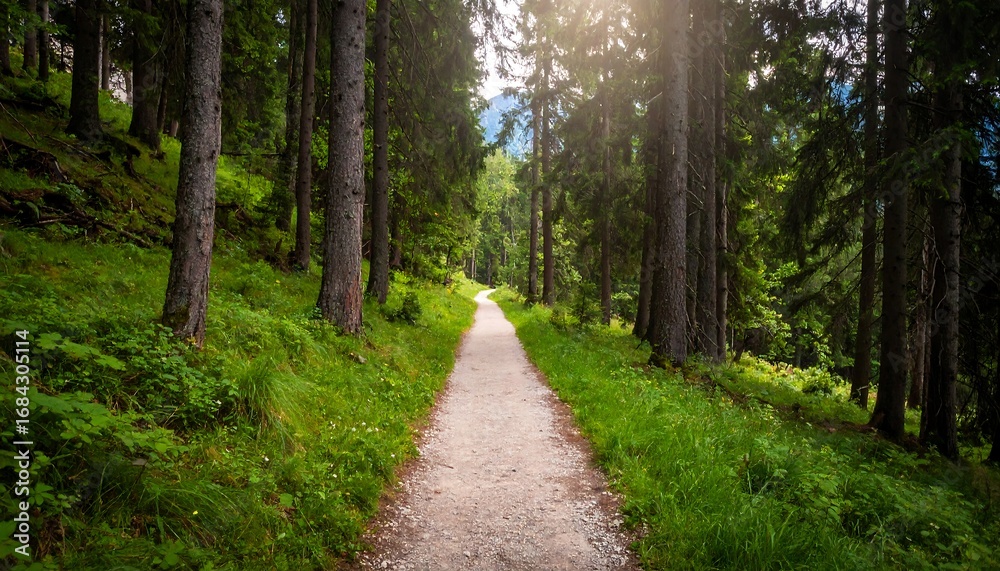 Naklejka premium Forest Path Sunlight Hiking
