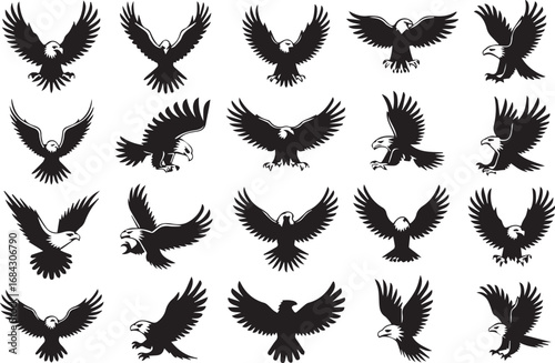 20 eagle silhouettes vector pack for logos emblems and wildlife design