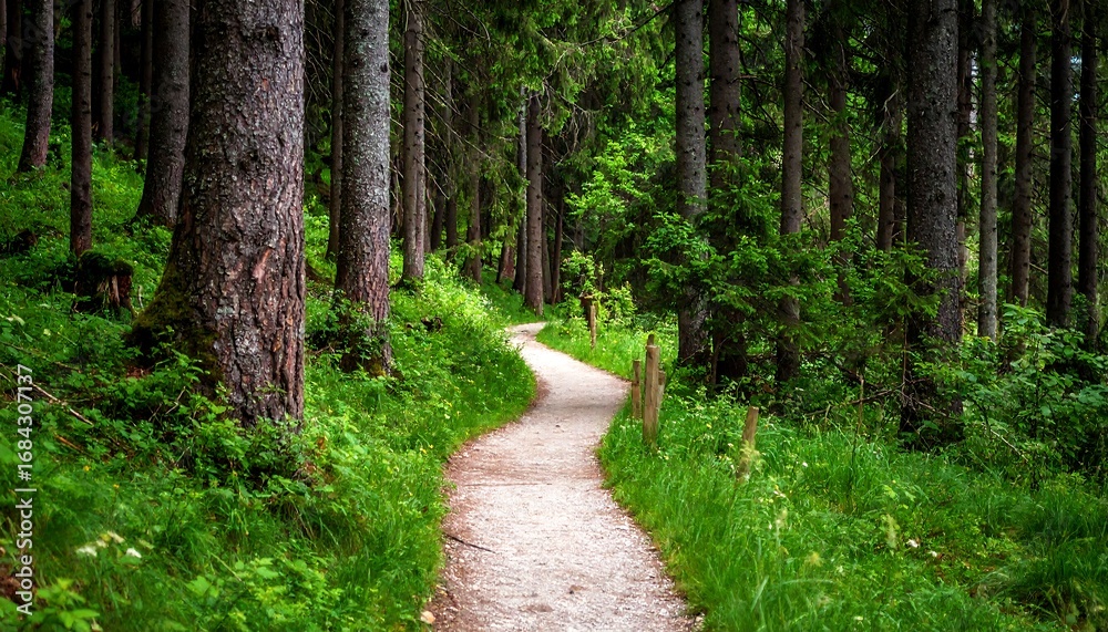 Obraz premium Forest Path Winding Through Trees (1)