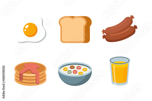 Breakfast repeat pattern icons, fried egg toast pancakes cereal orange juice sausage tile, seamless food background vector set