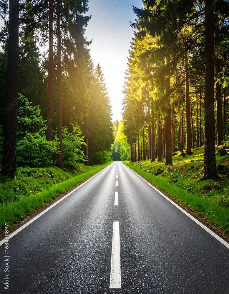 Fototapeta premium Forest Road Sunny Day