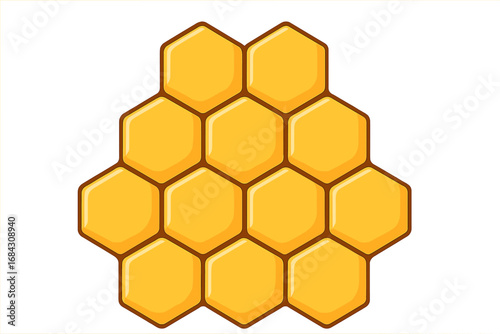 Honeycomb hexagon pattern vector isolated. Honey bee hive comb texture. Abstract geometric background. Golden yellow wax cell structure. Cartoon illustration design element.