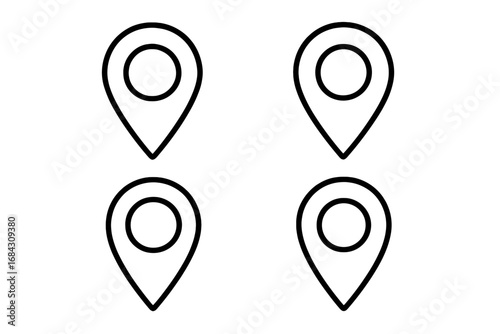 Map pointers vector icon set. Location navigation symbols. Geo location pin marker for GPS. Destination or address outline illustration. Travel and geography concept graphic.