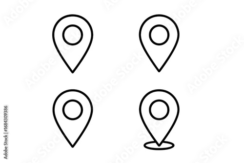 Map pointers vector icon set. Location pin symbol for navigation and destination concepts. Geolocation point for GPS apps. Outline marker sign for travel, position, and place.
