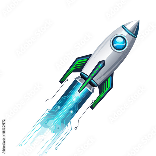 A rocket launching with a glowing effect, symbolizing a business startup, rapid growth, and success
