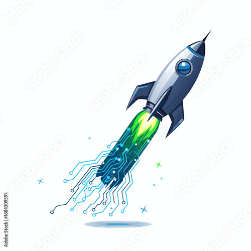 A rocket launching with a glowing effect, symbolizing a business startup, rapid growth, and success