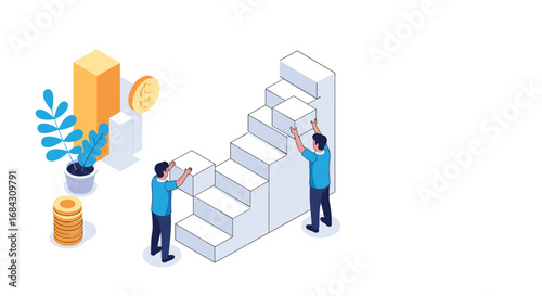 Teamwork builds success, climbing career ladder with growth and financial gains