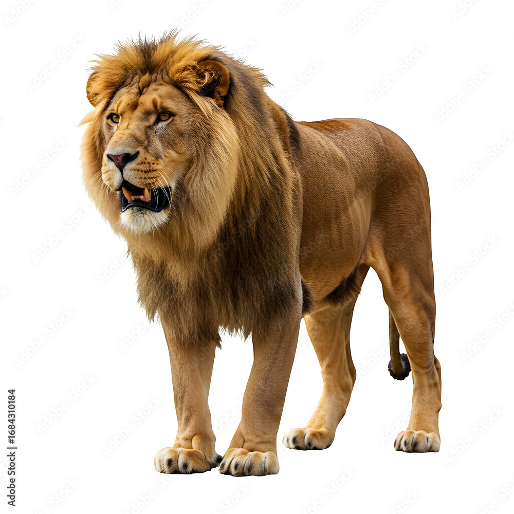Obraz premium Majestic African Lion, isolated on transparent background 
