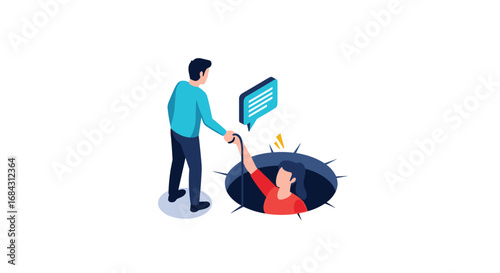 Confident colleague extending hand to lift person from challenging situation, offering support