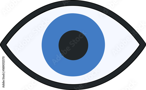 Simple Flat Style Eyelash Eye with Pupil and Iris Icon Element