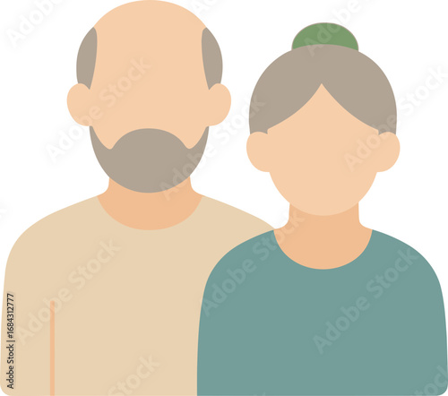 Flat Design Senior Couple Avatar Icon, Minimalist Family Portrait Illustration