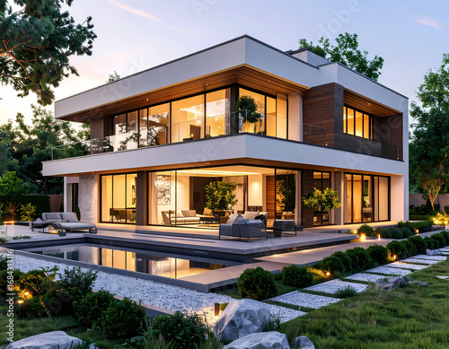 Modern house architecture design with swimming pool and outdoor living