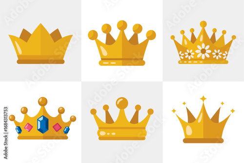 Royal crown and tiara vector collection, golden coronet icons, jeweled diadem illustrations, regal headpiece designs, ceremonial crown graphics