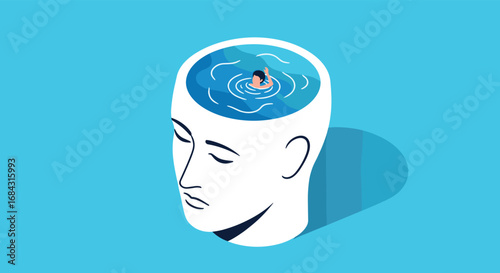 Person swimming in open mind, symbolizing thoughts, emotions, and inner world exploration