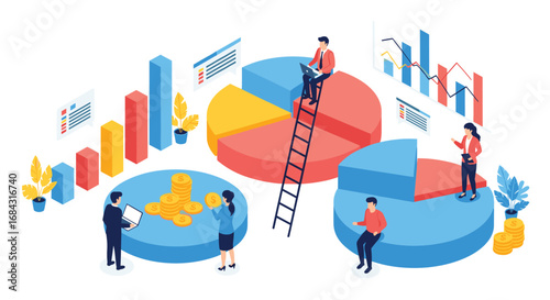 Business analysts collaborate on financial charts and data visualizations, driving growth and success