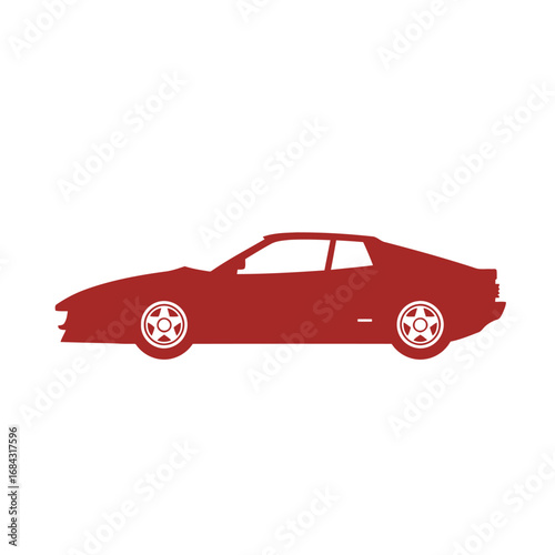 Red sports car in profile, a classic vehicle silhouette on a white background, representing speed and automotive design.