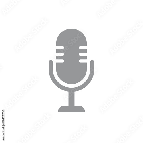 Grey microphone icon on a white background for audio recording.