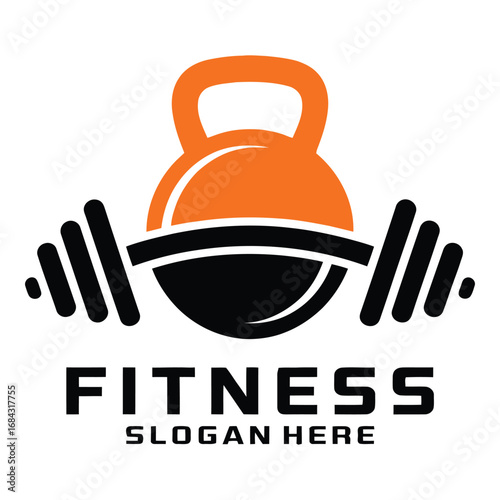 Kettlebell and Barbell Fitness Logo for Gym and Training
