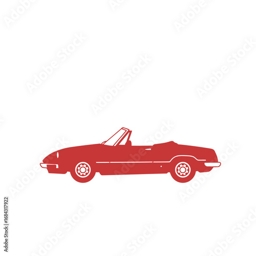 A simple, flat vector illustration of a classic red convertible car shown in a side profile view.