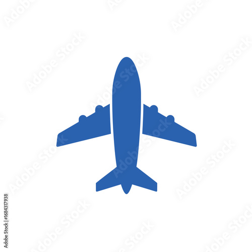 Simple blue airplane icon or silhouette viewed from above on a white background.
