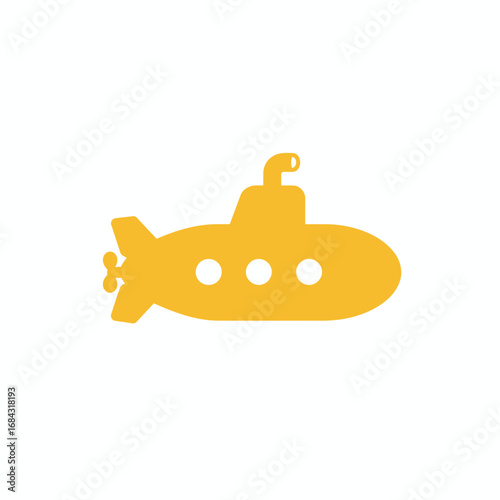 A simple, stylized illustration of a yellow submarine with three circular windows and a propeller.
