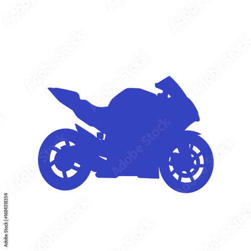 A blue silhouette of a modern sport motorcycle, showcasing its sleek design and aerodynamic features.