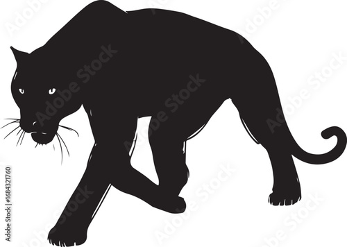 Black Panther Silhouette Walking with Intention and Feline Grace Stock Illustration Design Element