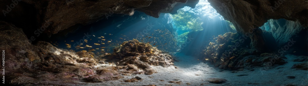 Fototapeta premium Underwater adventure ocean cave hdr panorama
