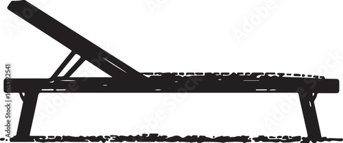 Black silhouette of a sunbed lounge chair on a summer beach ready for vacation relaxation and tranquil holiday escape with textured grunge design