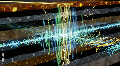 Scientific visualization of seismic energy waves propagating through subterranean geological layers