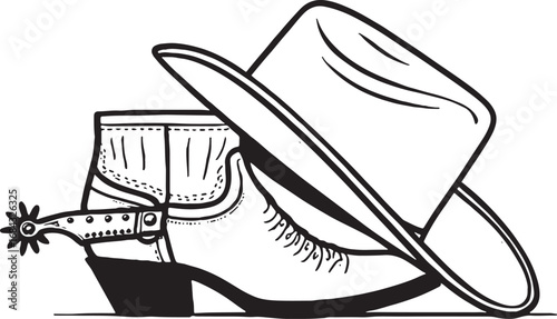 Classic Cowboy Hat and Boot Vector Illustration Representing Western Heritage and Ranch Lifestyle
