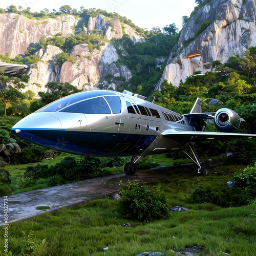 Wallpaper Mural Futuristic Jet in Tropical Mountain Torontodigital.ca
