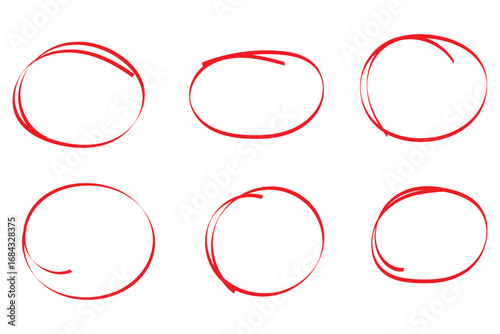 Hand drawn red circle icon in rough sketch style with textured brush stroke, perfect for highlights, notes, labels, emphasis, doodle art, creative design, or marking important elements in projects.