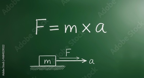 Chalkboard Style F equals MA Force Equation Demonstration Illustration